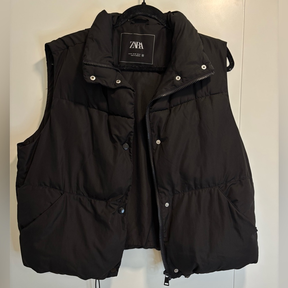 zara black puffer vest